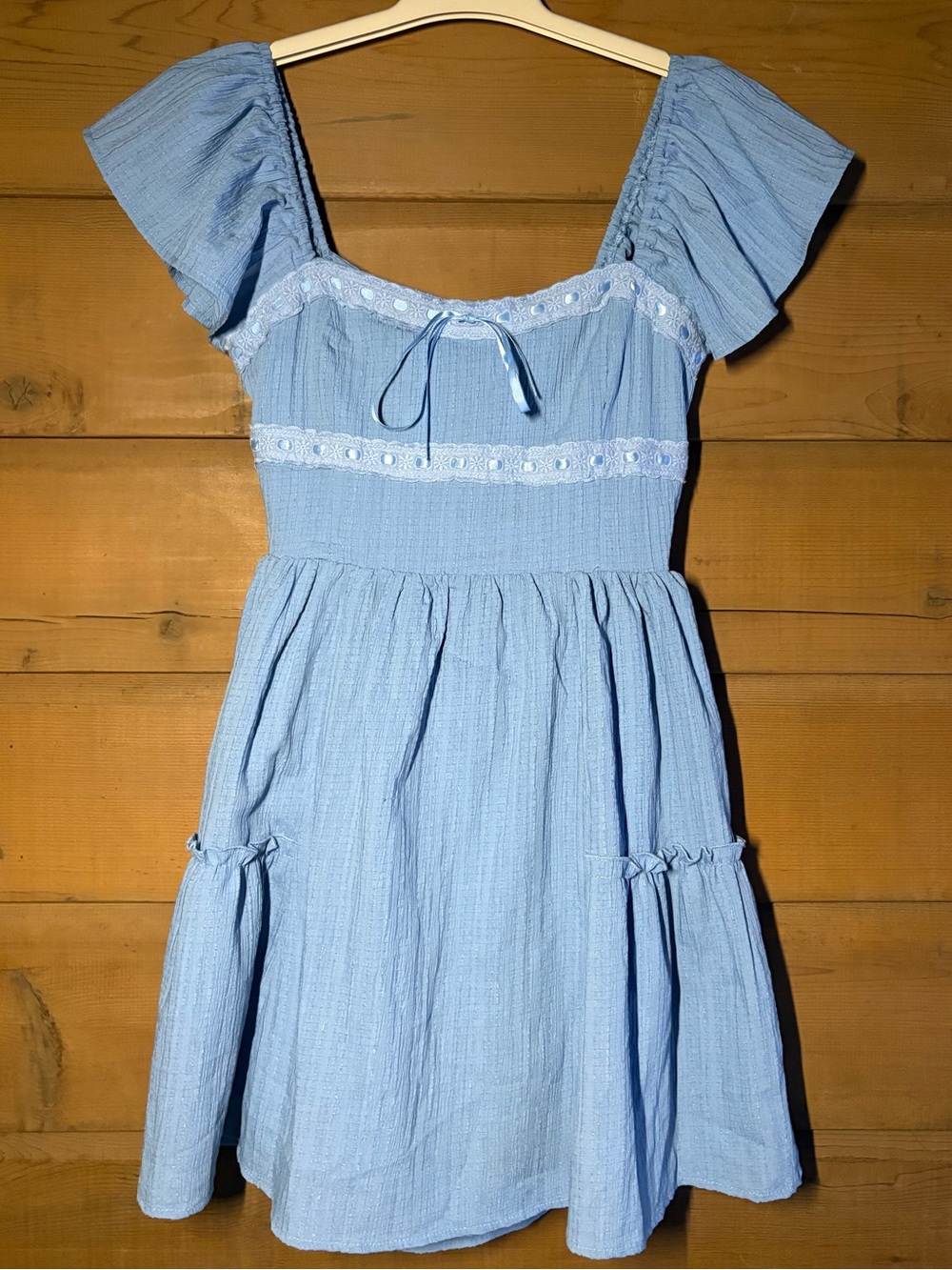 Altar'd State Light Blue Dress- Size S- Cottagecore Mini Dress- Game Day Dress